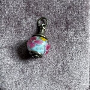 Blue Glass Floral Pendant Necklace Charm with Pink Accents
